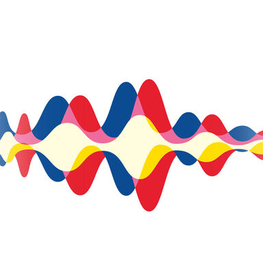 Logo mit bunten Linien, die wie Schallwellen aussehen.